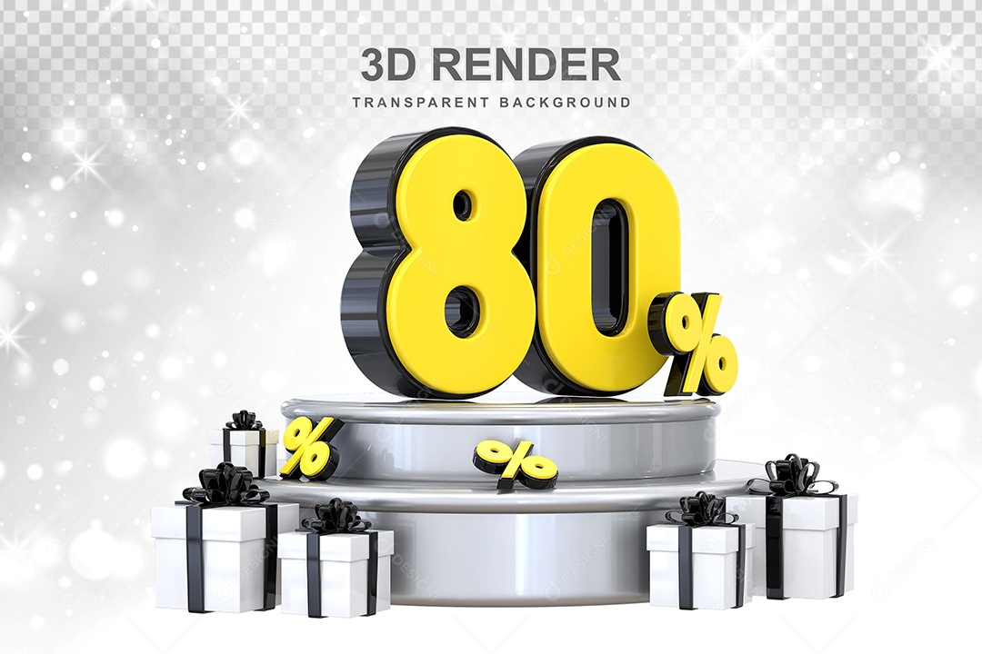 Número 3D 80% Preto e Amarelo Elemento Para Composição PSD