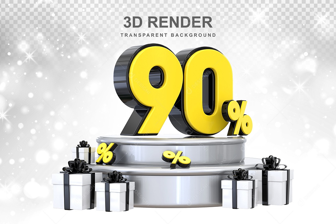 Número 3D 90% Preto e Amarelo Elemento Para Composição PSD