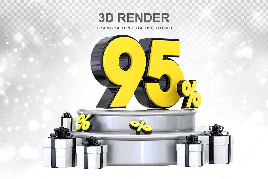 Número 3D 95% Preto e Amarelo Elemento Para Composição PSD