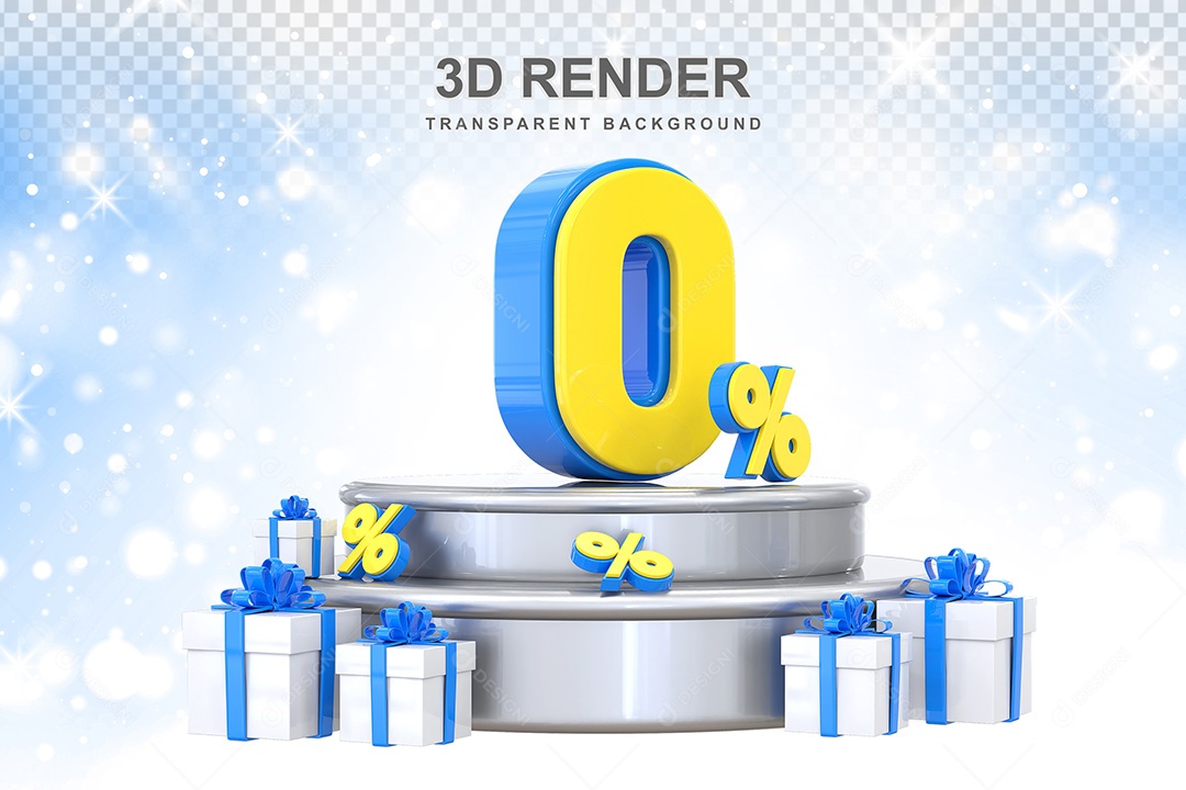 Número 3D 0% Azul e Amarelo Elemento Para Composição PSD