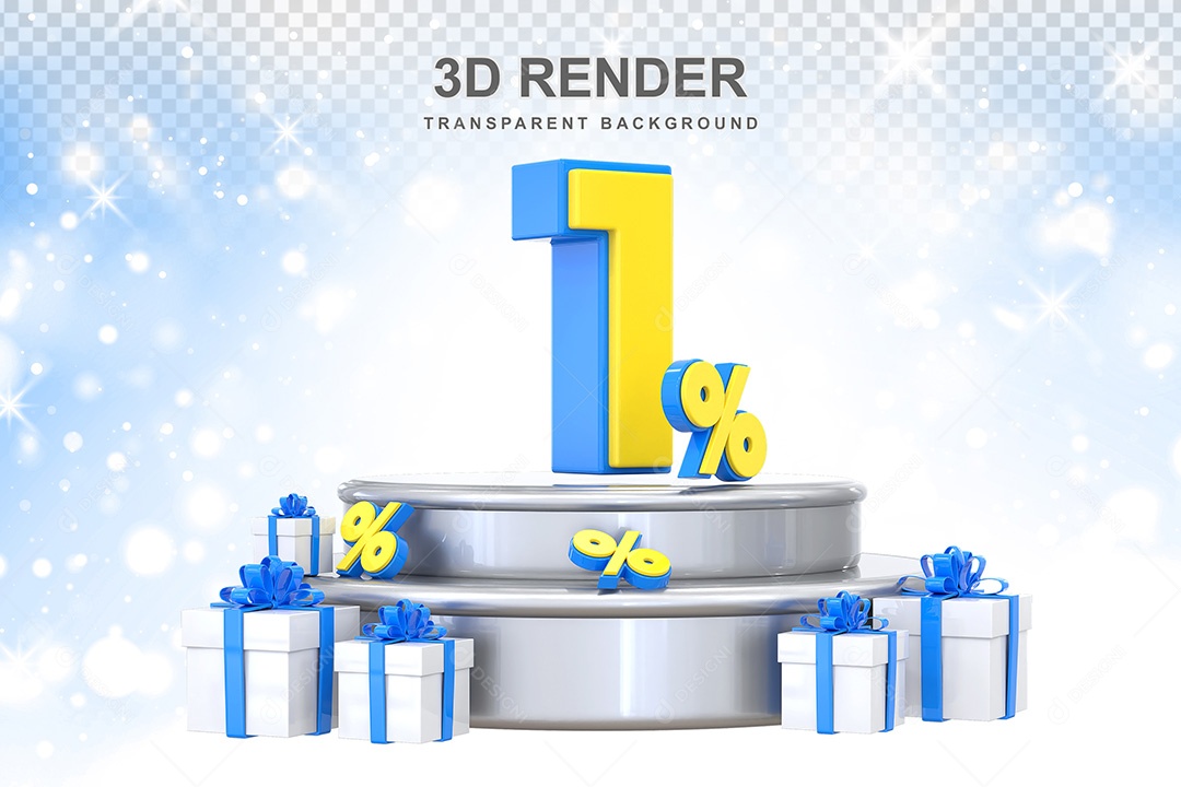 Número 3D 1% Azul e Amarelo Elemento Para Composição PSD