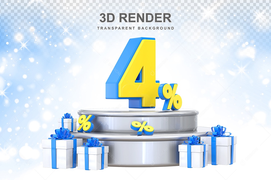 Número 3D 4% Azul e Amarelo Elemento Para Composição PSD