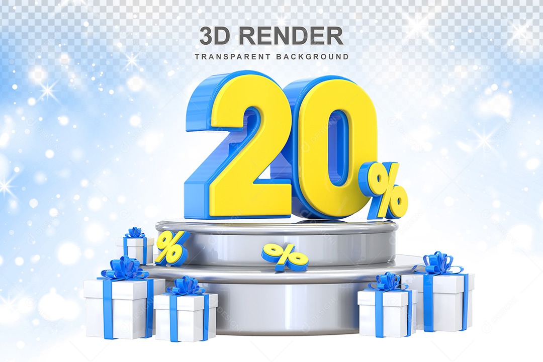 Número 3D 20% Azul e Amarelo Elemento Para Composição PSD