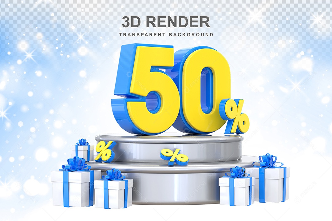 Número 3D 50% Azul e Amarelo Elemento Para Composição PSD