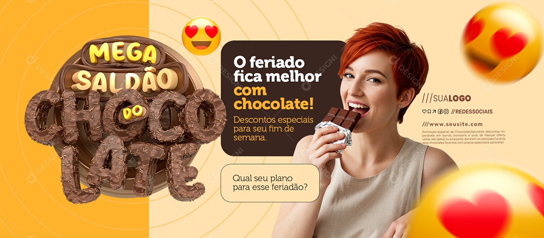 Banner Mega Saldão Do Chocolate Doceria O Feriado Fica Melhor com Chocolate Social Media PSD Editável