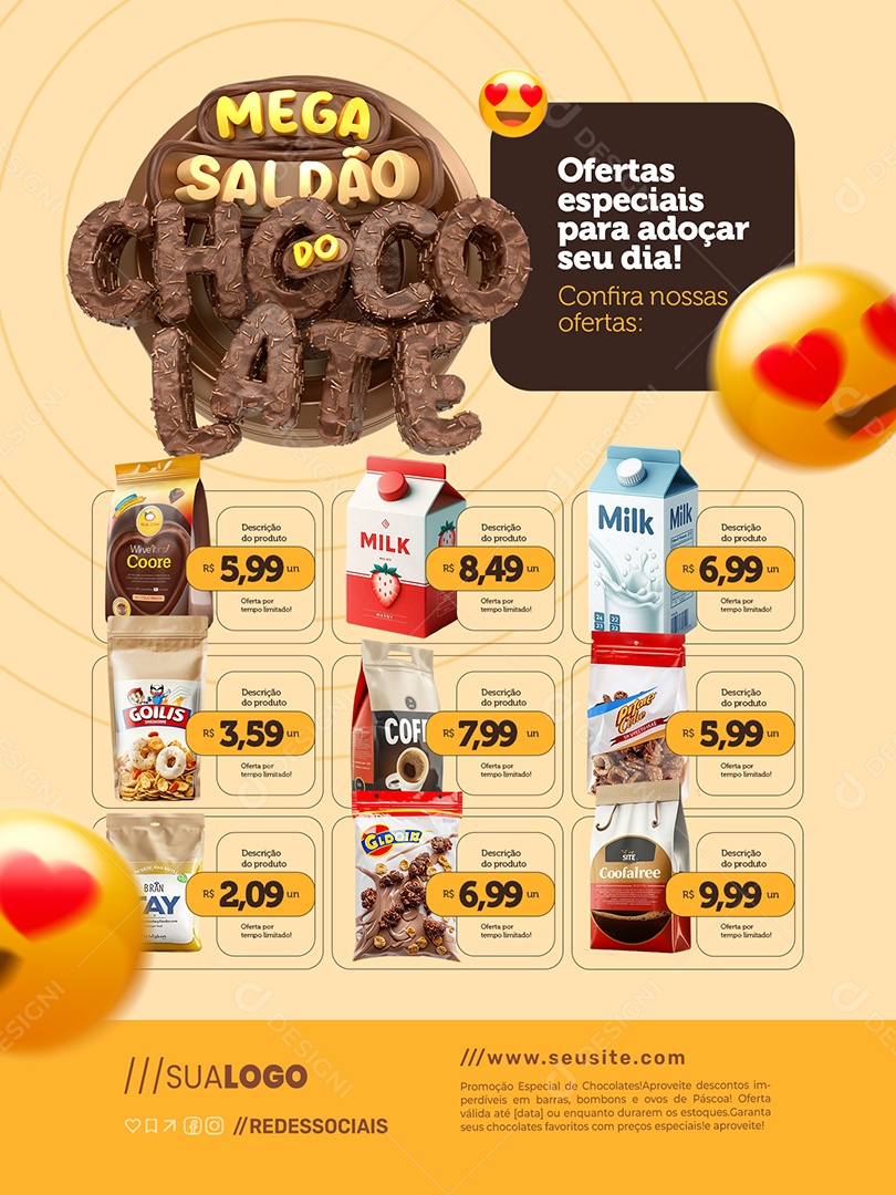 Mega Saldão Do Chocolate Doceria Encarte Ofertas Especiais para Adoçar Social Media PSD Editável