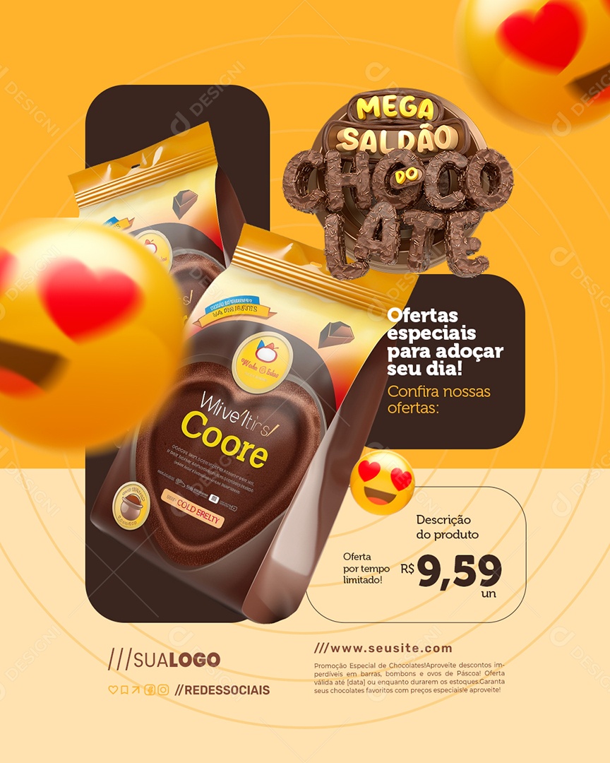 Mega Saldão Do Chocolate Doceria Ofertas Especiais para Adoçar Social Media PSD Editável