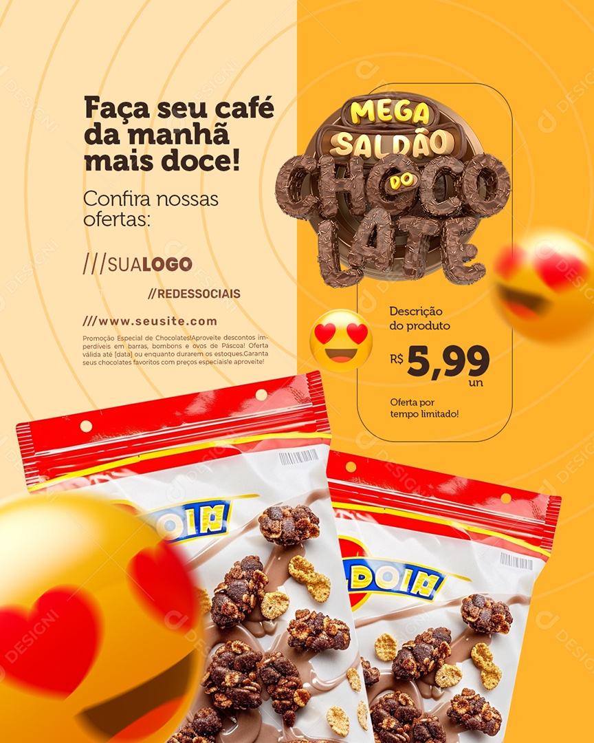 Mega Saldão Do Chocolate Doceria Faça seu Café da Manhã Social Media PSD Editável