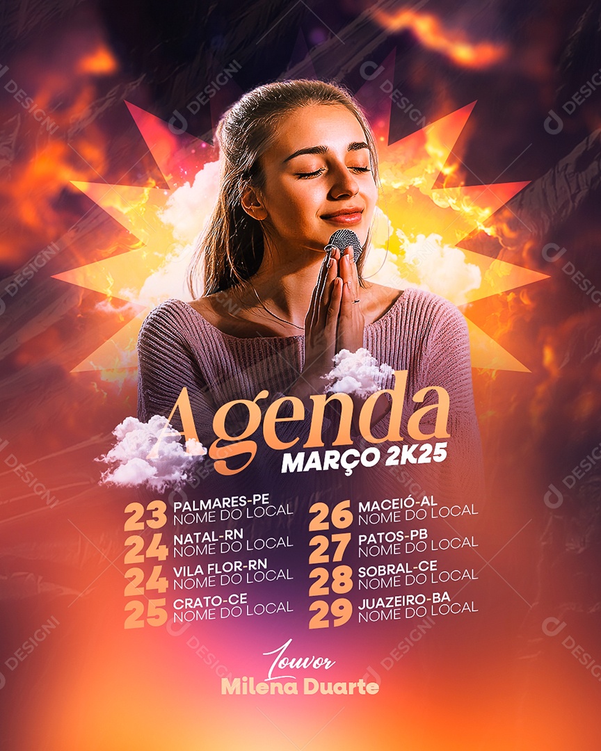 Flyer Gospel Agenda Março 2K25 Social Media PSD Editável