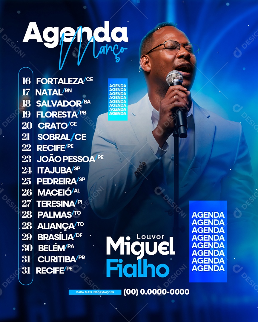 Flyer Gospel Agenda Março Louvor Miguel Fialho Social Media PSD Editável