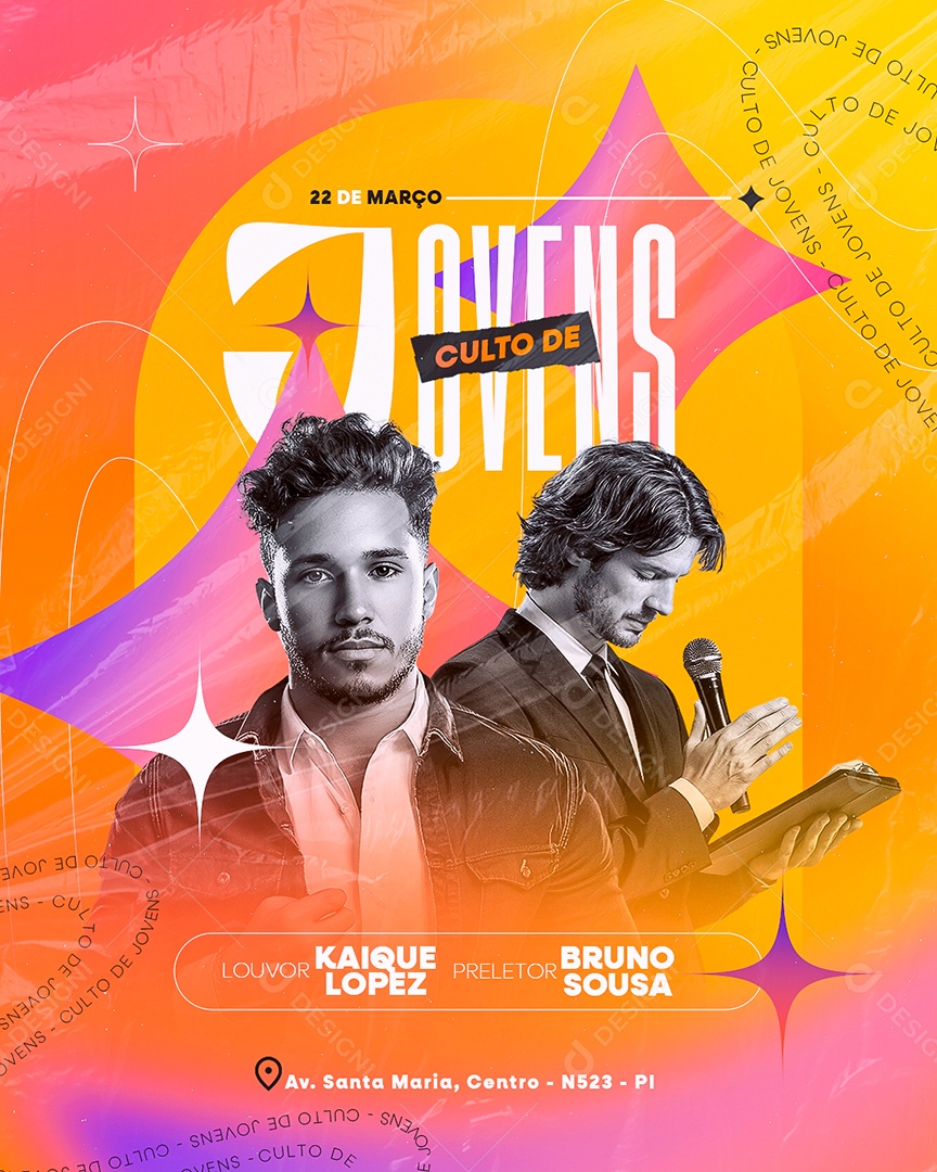 Flyer Gospel Culto De Jovens Social Media PSD Editável