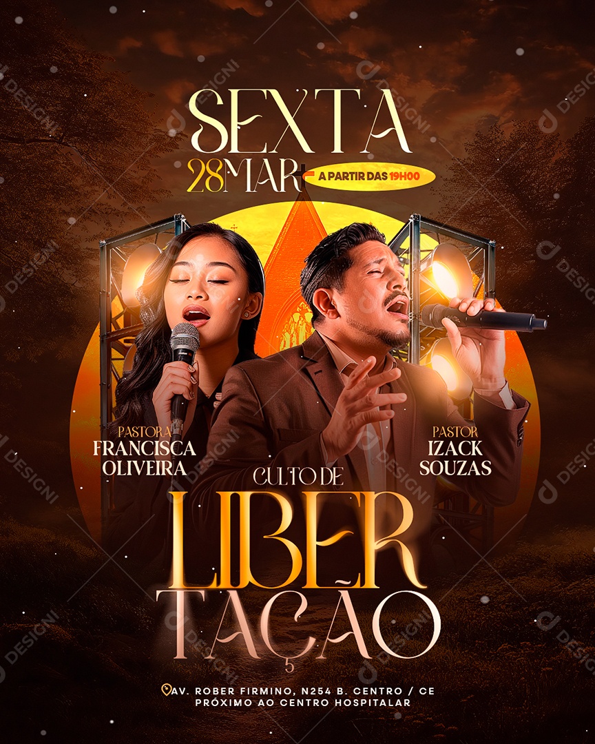 Flyer Gospel Sexta Culto De Libertação Social Media PSD Editável