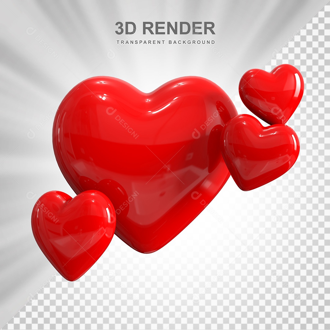 Elemento 3D Corações Vermelhos Para Composição PSD