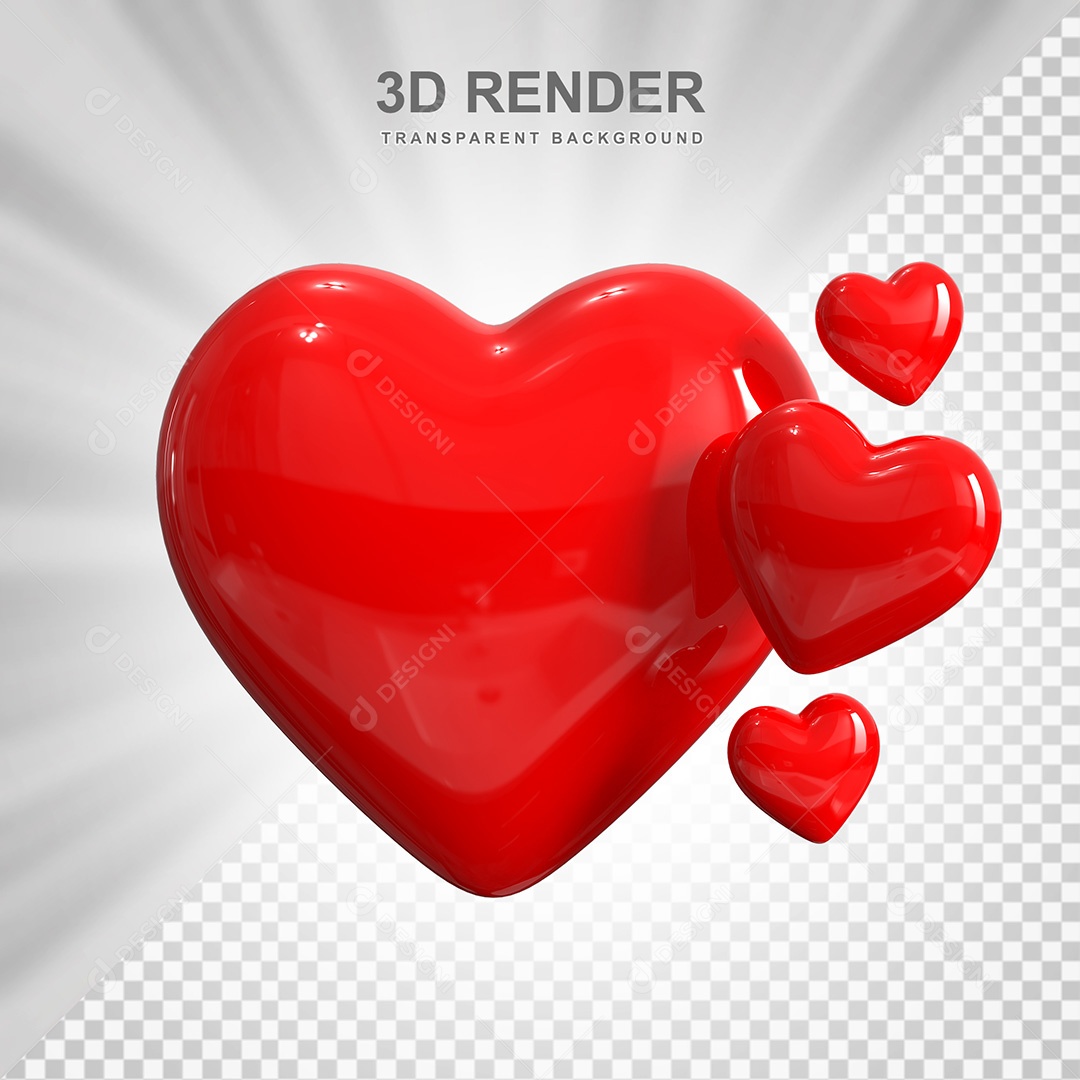 Elemento 3D Corações Vermelhos Para Composição PSD