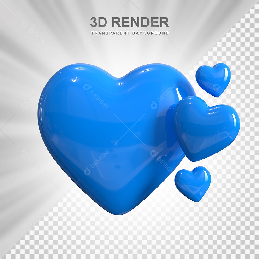 Elemento 3D Corações Azuis Para Composição PSD