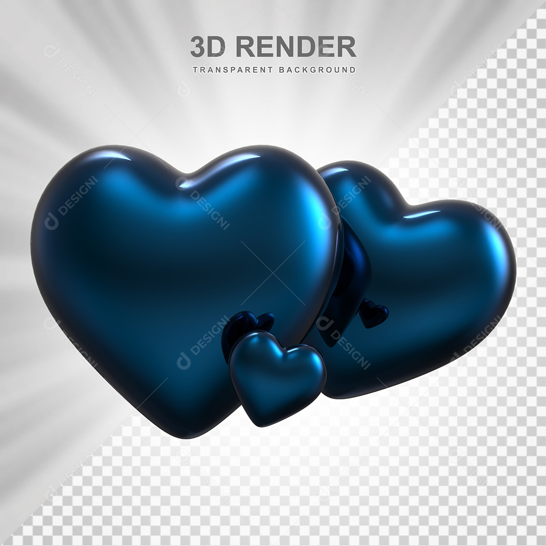 Elemento 3D Corações Azuis Para Composição PSD