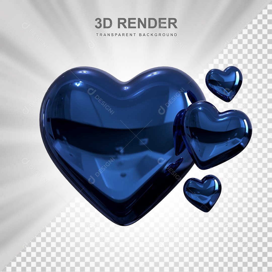 Elemento 3D Corações Azuis Para Composição PSD