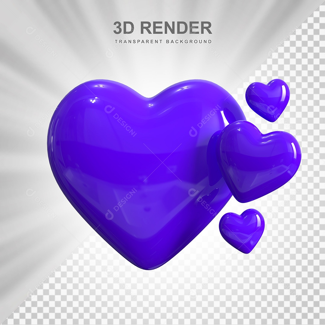 Elemento 3D Corações Azuis Para Composição PSD