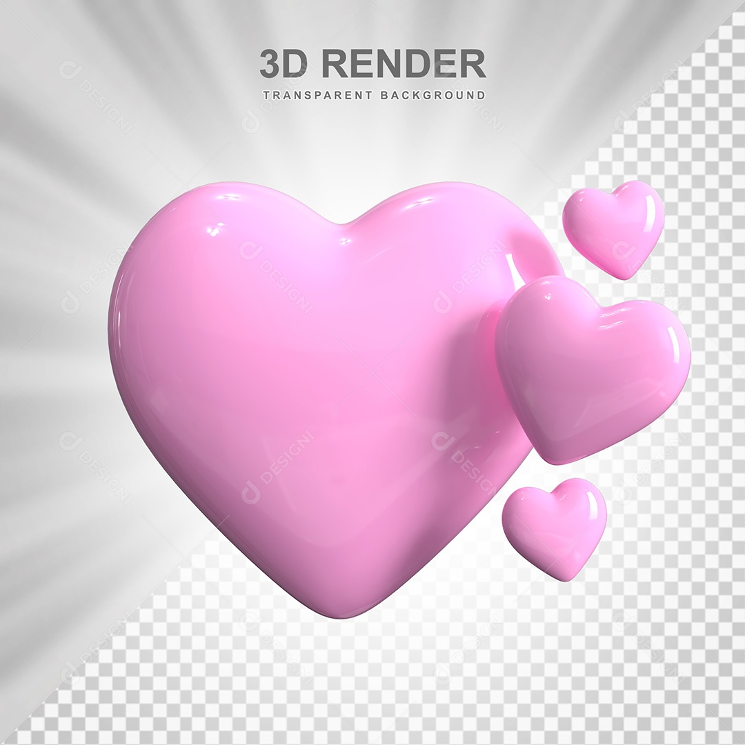 Elemento 3D Corações Rosas Para Composição PSD