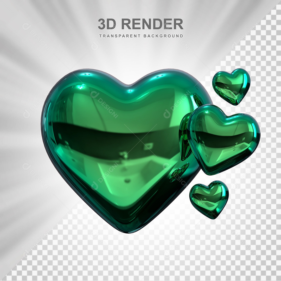 Elemento 3D Corações Verdes Para Composição PSD