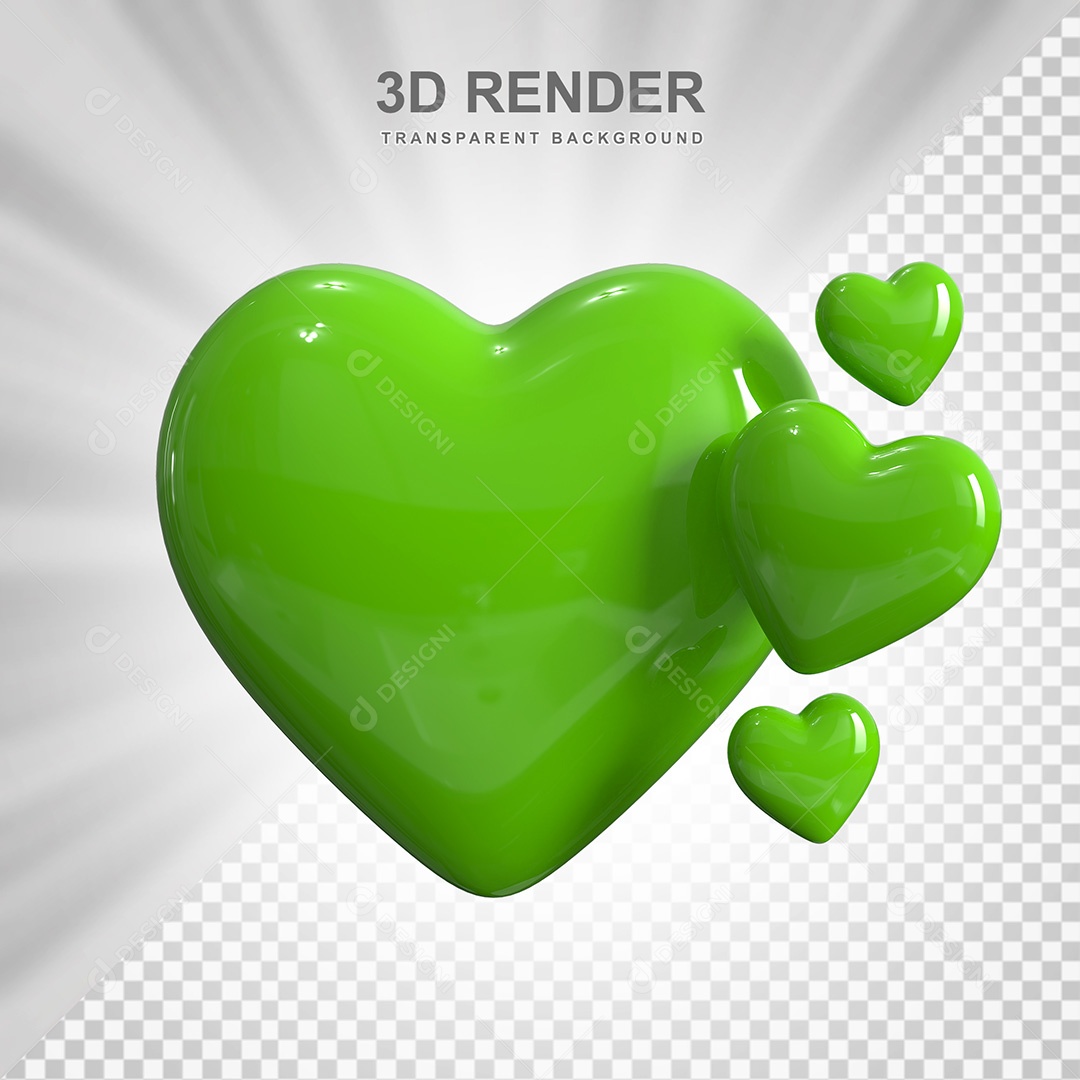 Elemento 3D Corações Verdes Para Composição PSD