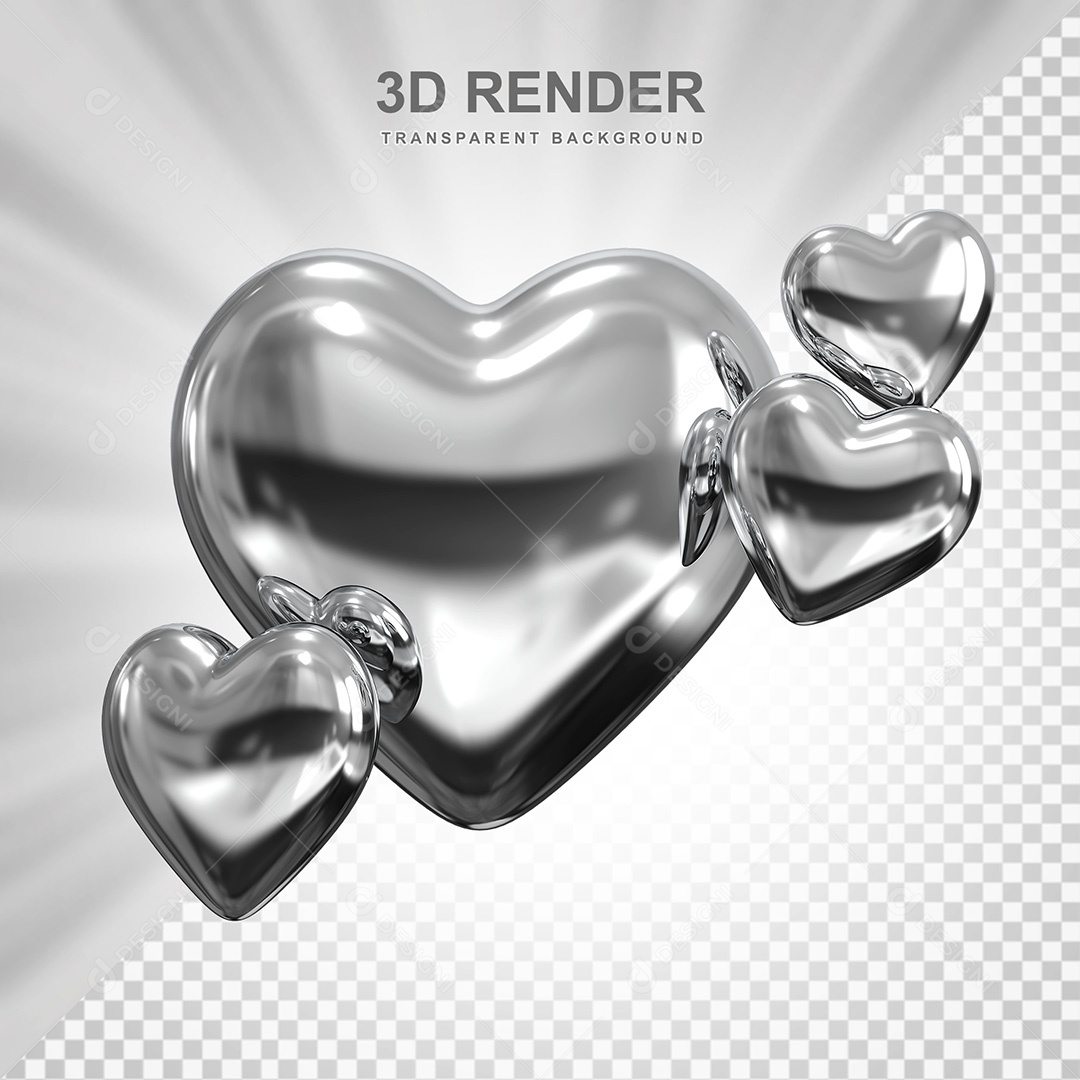 Elemento 3D Corações Cinzas Para Composição PSD