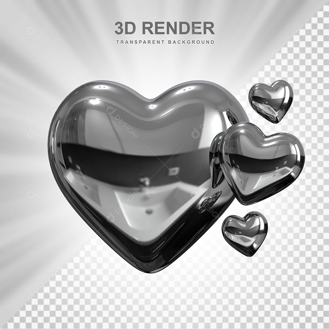 Elemento 3D Corações Cinzas Para Composição PSD