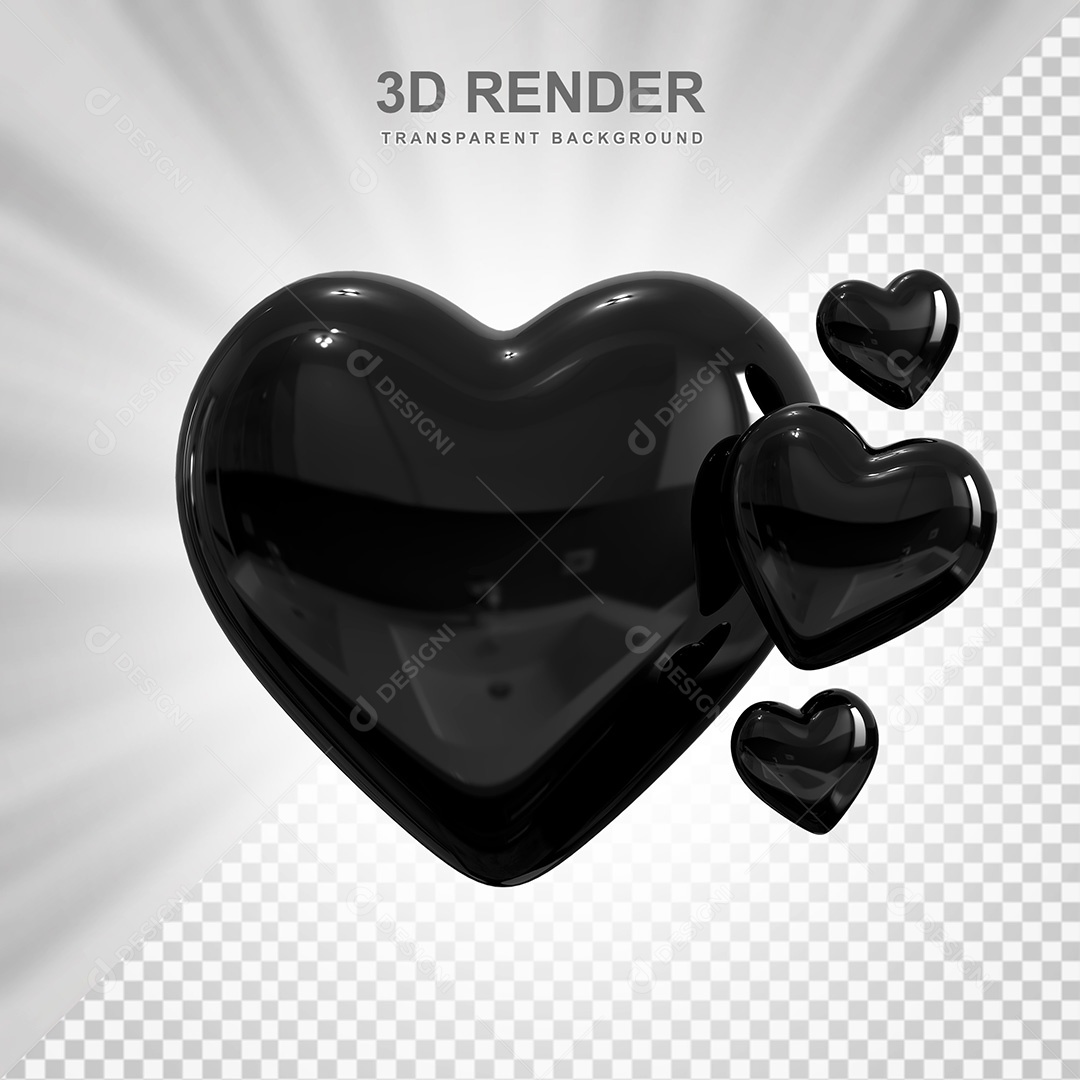 Elemento 3D Corações Preto Para Composição PSD