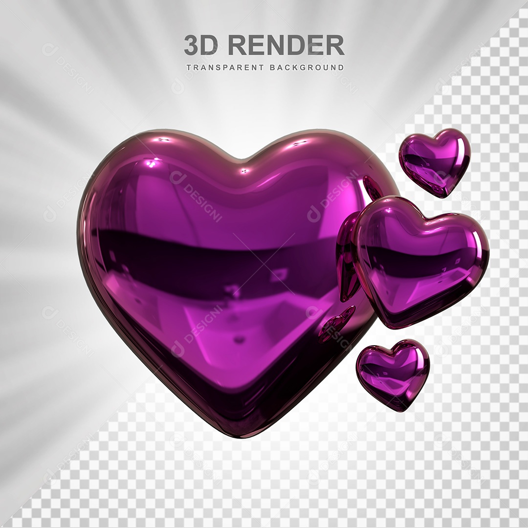 Elemento 3D Coração Roxo Para Composição PSD
