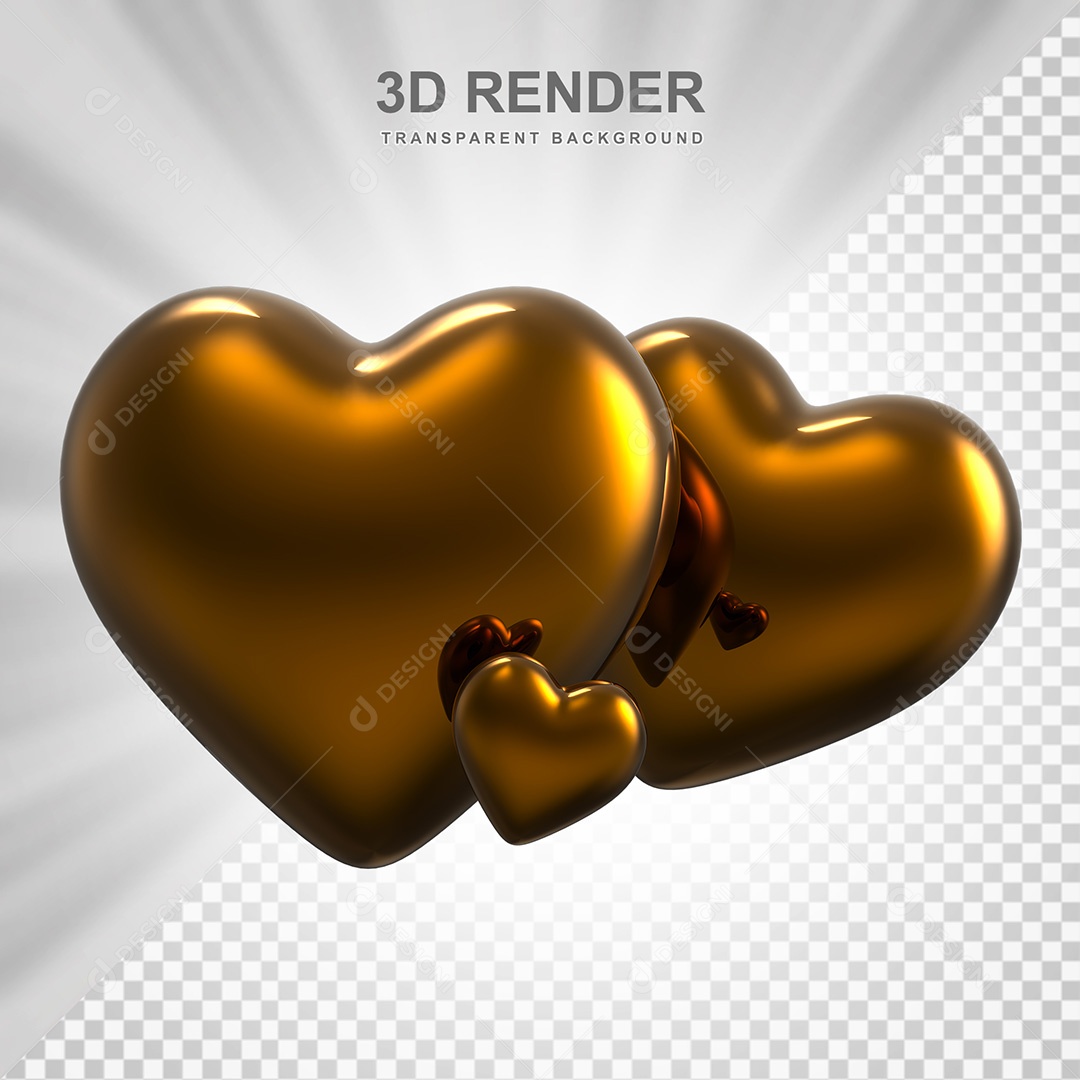 Elemento 3D Coração Dourado Para Composição PSD
