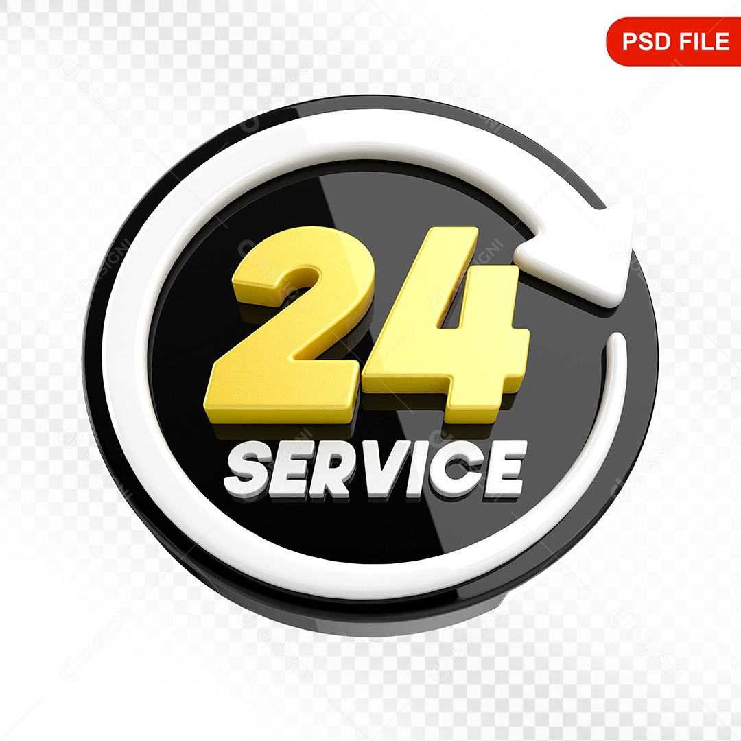 Elemento 3D Ícone Serviço 24 Horas Preto e Branco Para Composição PSD