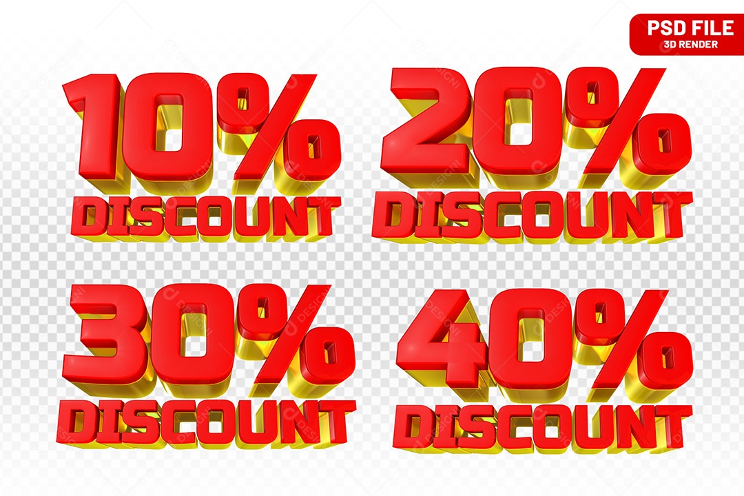 Elemento 3D Números Amarelo Porcentagem para Composição PSD