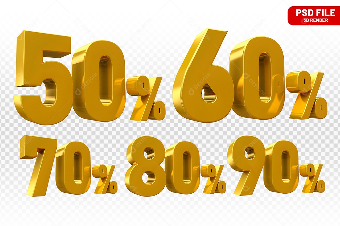 Elemento 3D Números Amarelo Porcentagem para Composição PSD