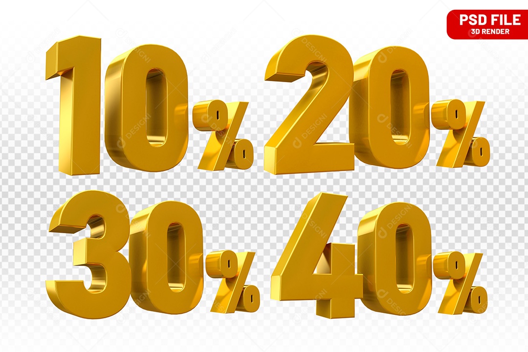 Elemento 3D Números Amarelo Porcentagem para Composição PSD