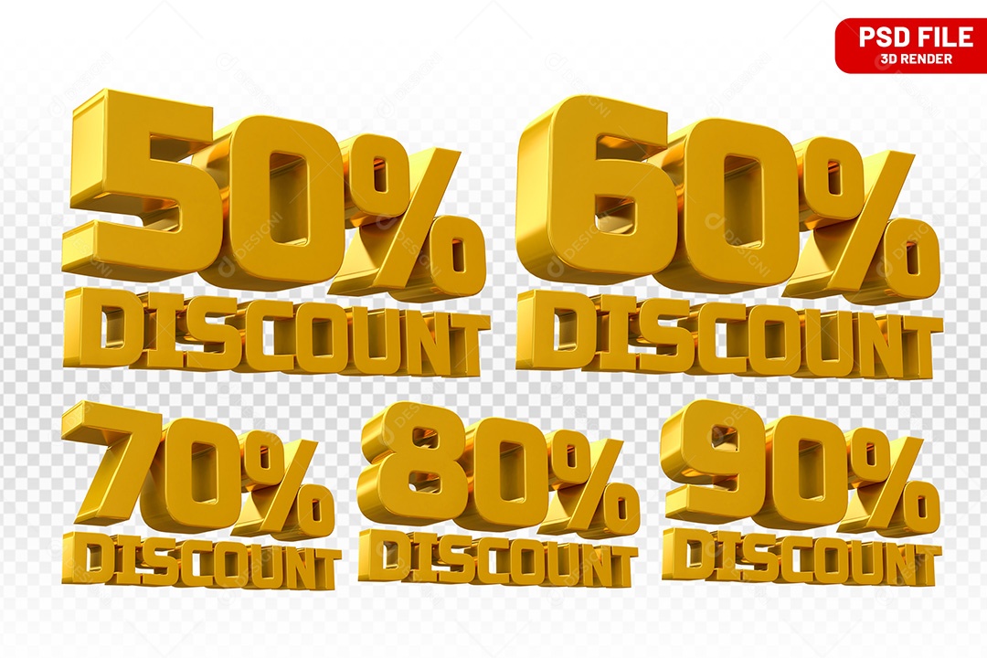 Elemento 3D Números Amarelo Porcentagem para Composição PSD