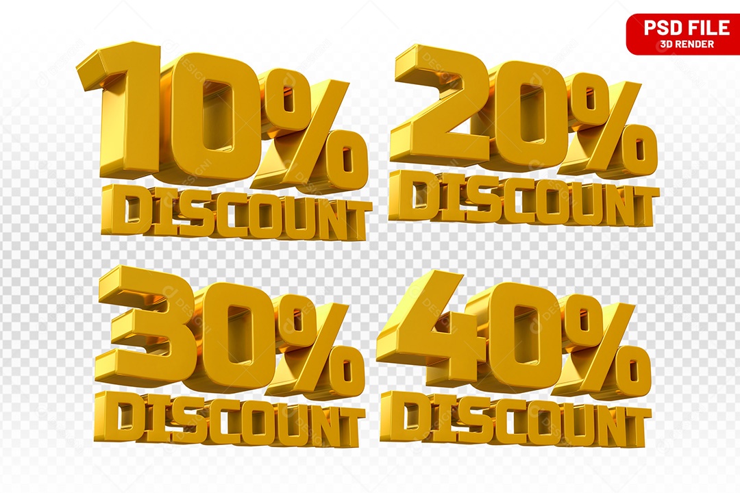 Elemento 3D Números Amarelo Porcentagem para Composição PSD