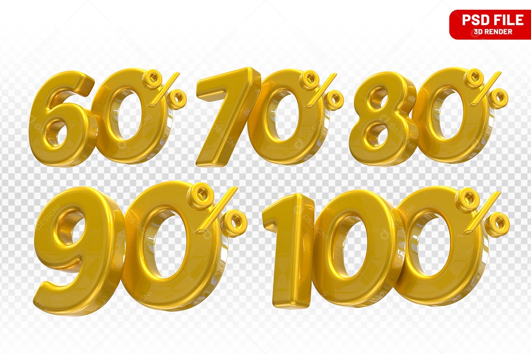 Elemento 3D Números Amarelo Porcentagem para Composição PSD