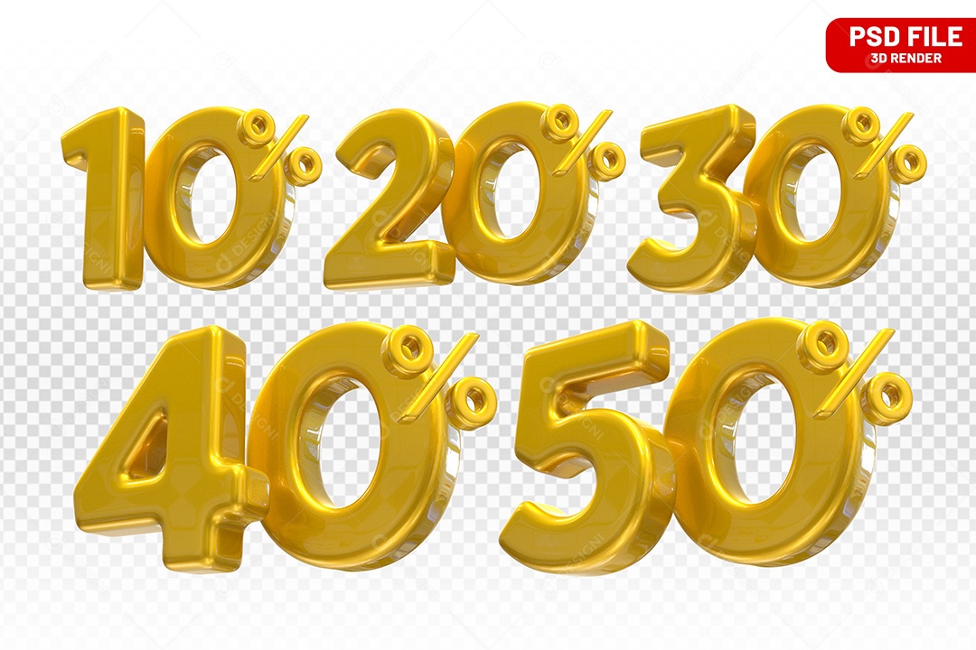 Elemento 3D Números Amarelo Porcentagem para Composição PSD