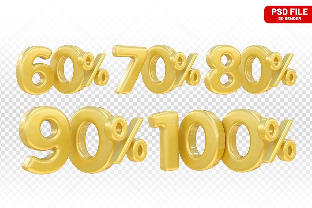 Elemento 3D Números Amarelo Porcentagem para Composição PSD