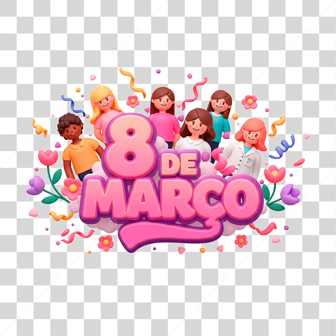 Selo 3D 8 de Março PNG Transparente