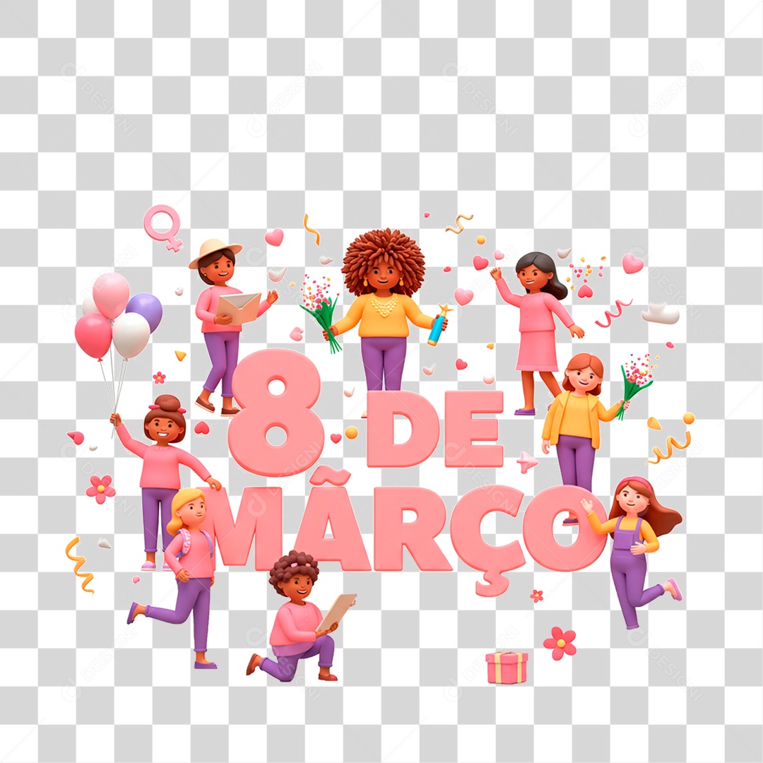 Selo 3D 8 de Março Datas PNG Transparente