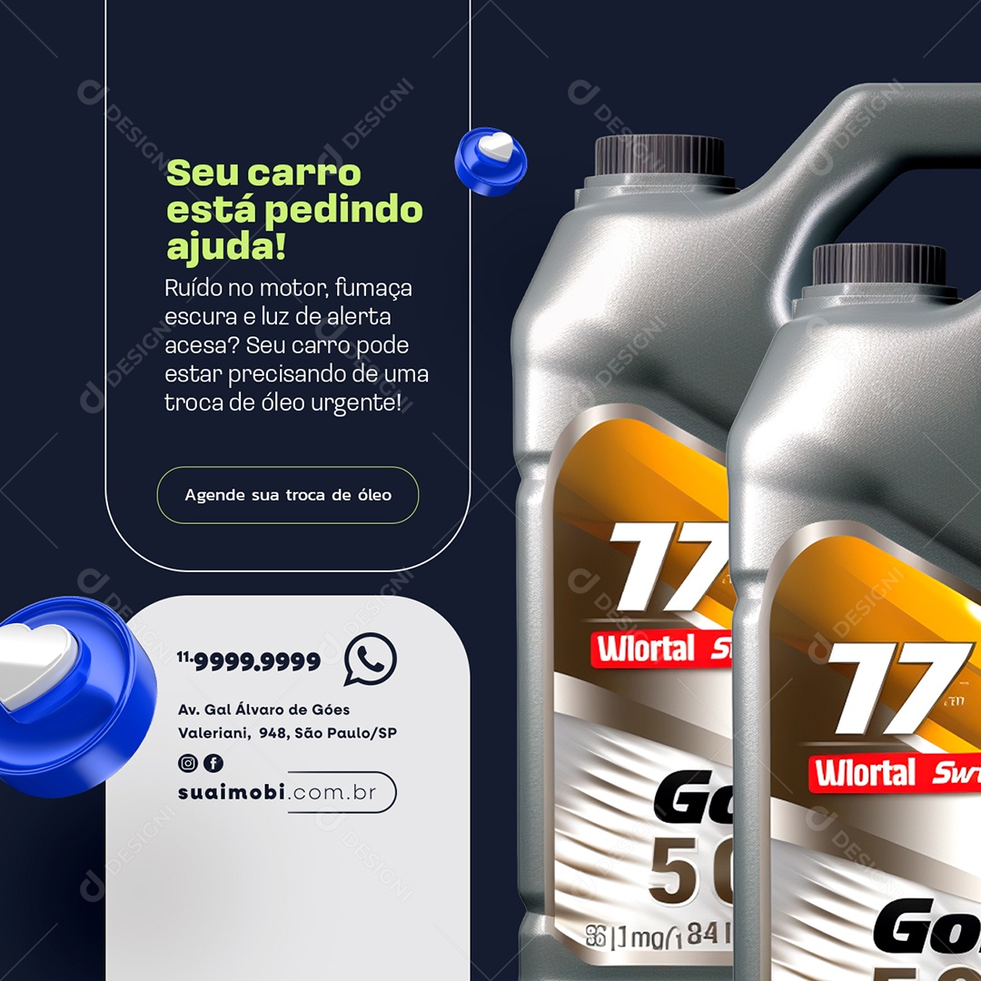 Oficina Mecânica Troca de Óleo Seu Caror Está Pedindo Ajuda Social Media PSD Editável