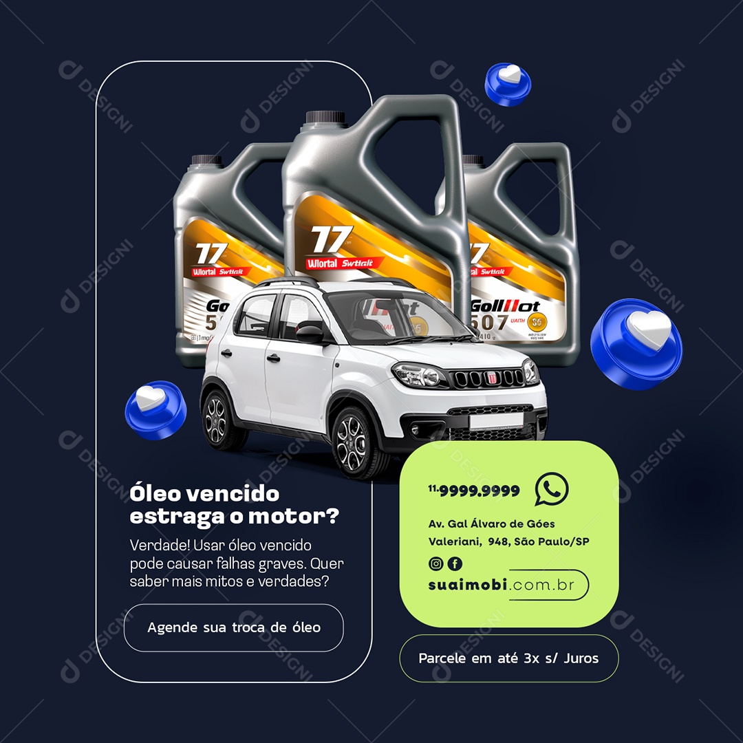 Oficina Mecânica Troca de Óleo Quer Saber Mais Mito e Verdades Social Media PSD Editável