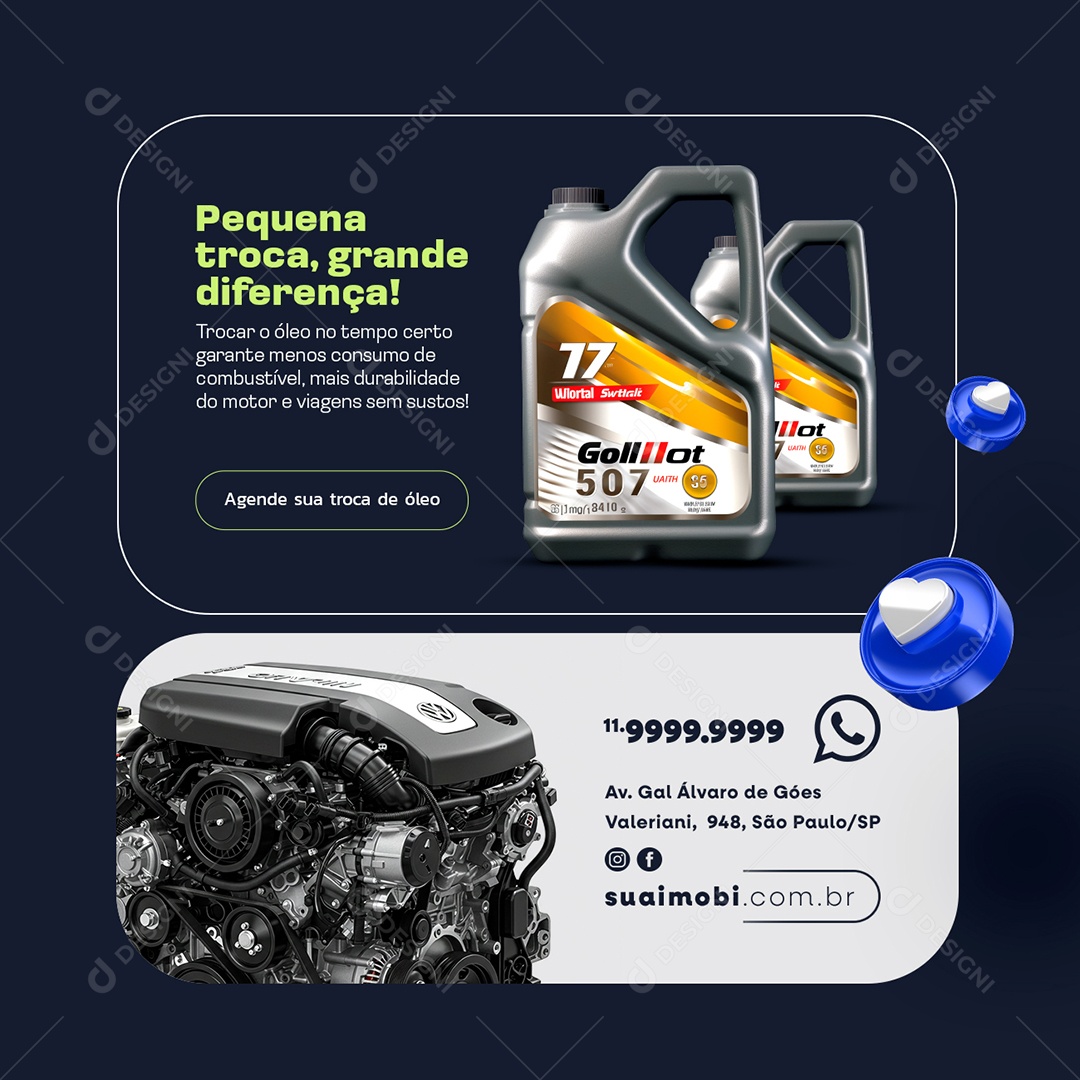 Oficina Mecânica Troca de Óleo Pequena Troca Social Media PSD Editável