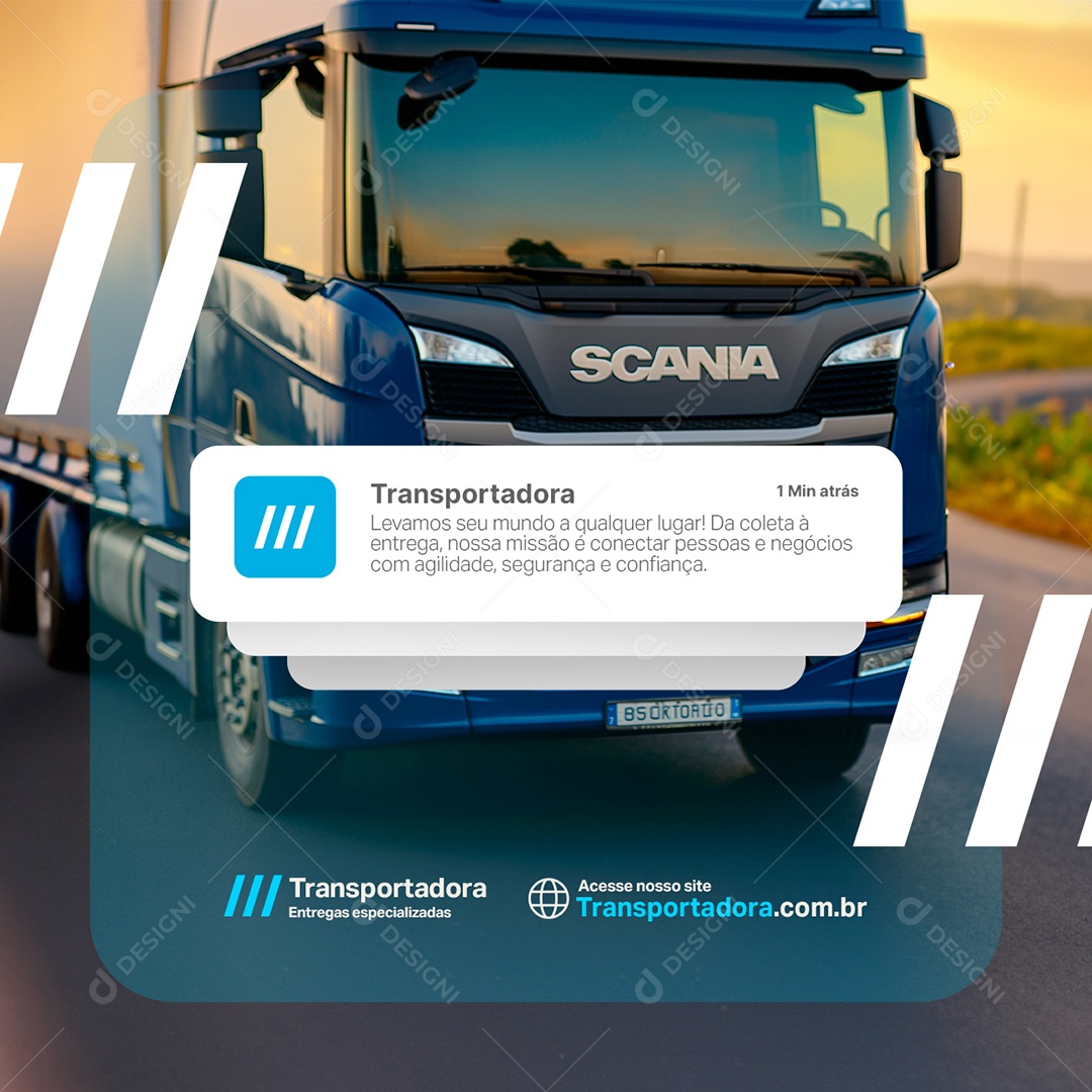 Transportadora Levamos seu Mundo a Qualquer Lugar Social Media PSD Editável