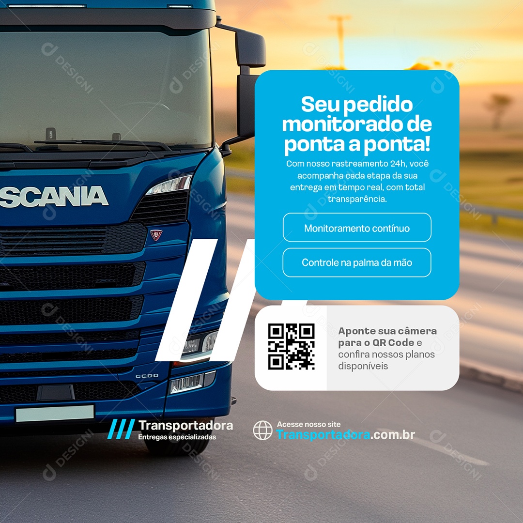 Transportadora Seu Pedido Monitorado de Ponta a Ponta Social Media PSD Editável