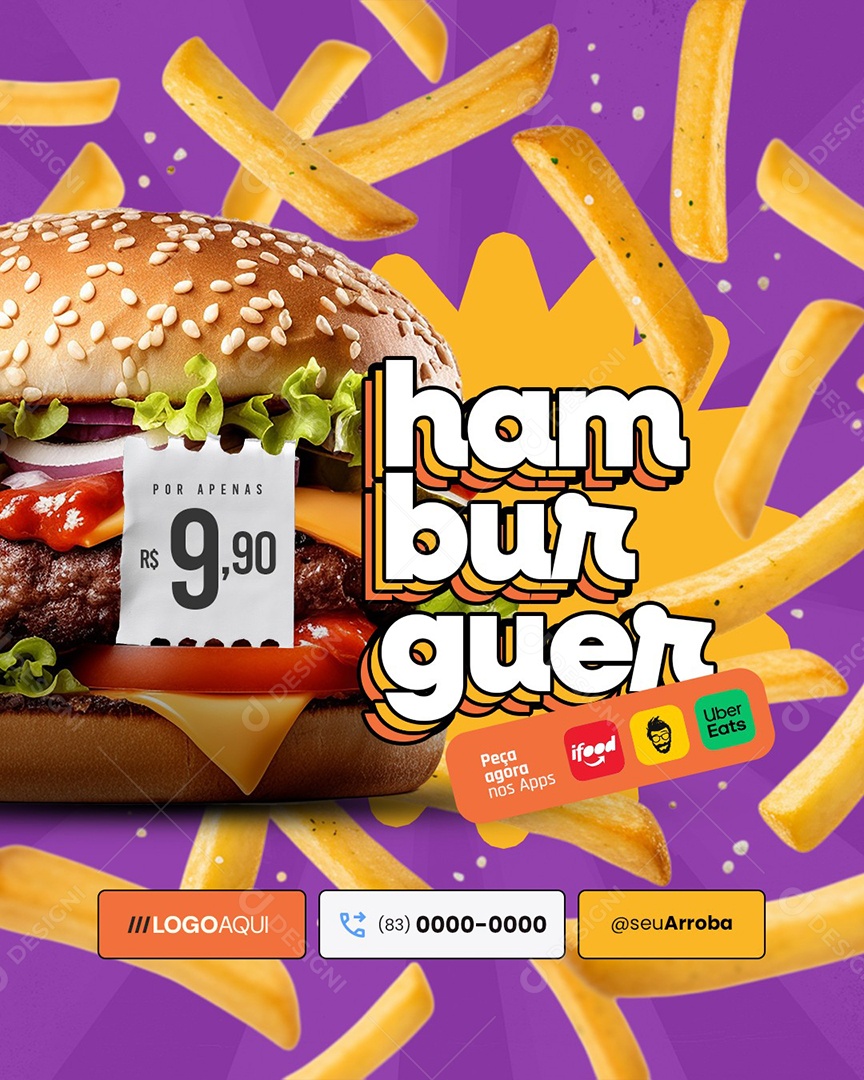 Hamburgueria Hamburguer Peça Agora nos Apps Social Media PSD Editável