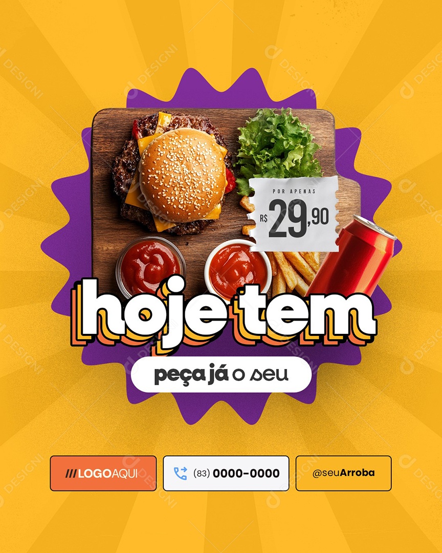 Hamburgueria Hoje Tem Peça Já o Seu Social Media PSD Editável