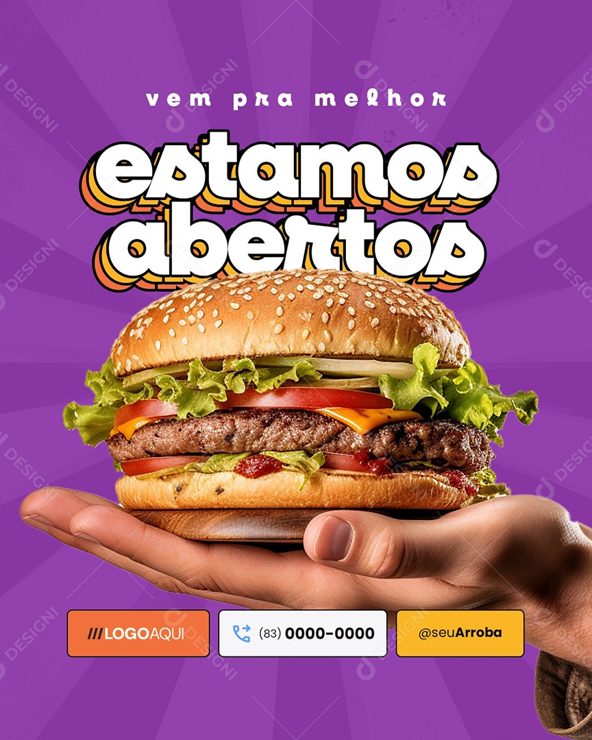 Hamburgueria Vem Pra Melhor Estamos Abertos Social Media PSD Editável