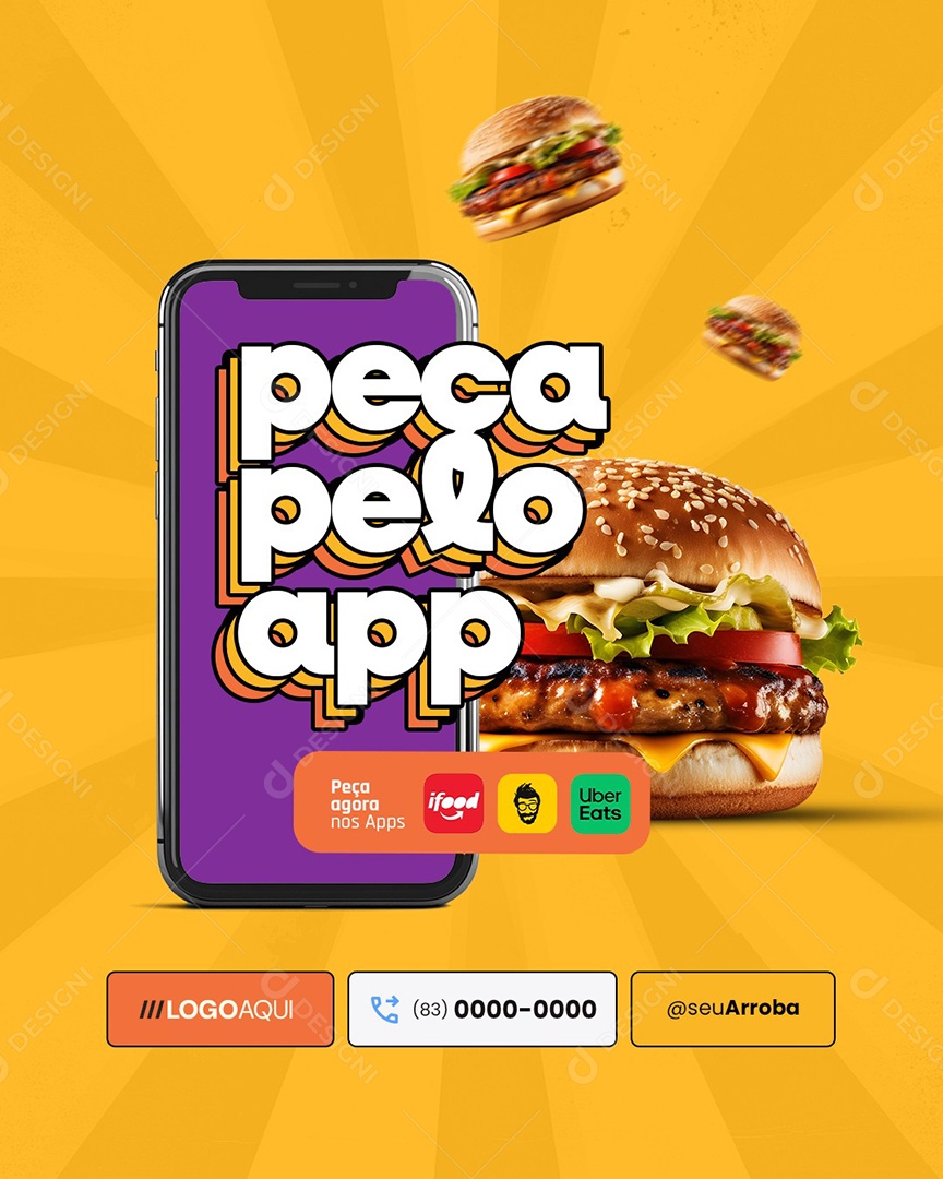 Hamburgueria Peça Pelo App Social Media PSD Editável